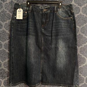 inherit clothing company NWT women's 17/18 "Elliot" blue jean midi skirt